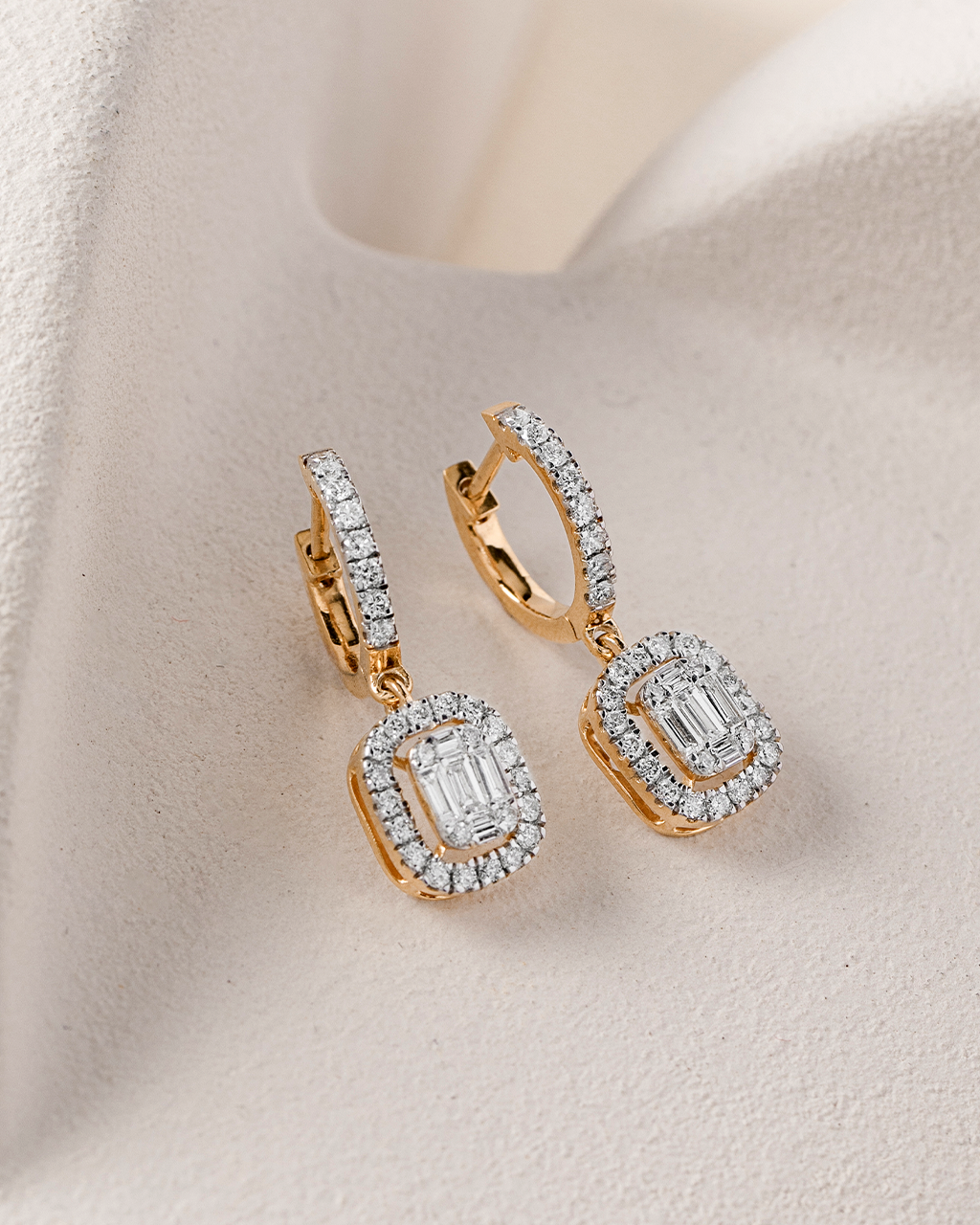 Rectangle Halo Diamond Hoops, 14K Solid Gold, 7/8 ct Lab Grown Diamond-5