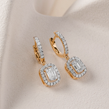 Rectangle Halo Diamond Hoops, 14K Solid Gold, 7/8 ct Lab Grown Diamond-5