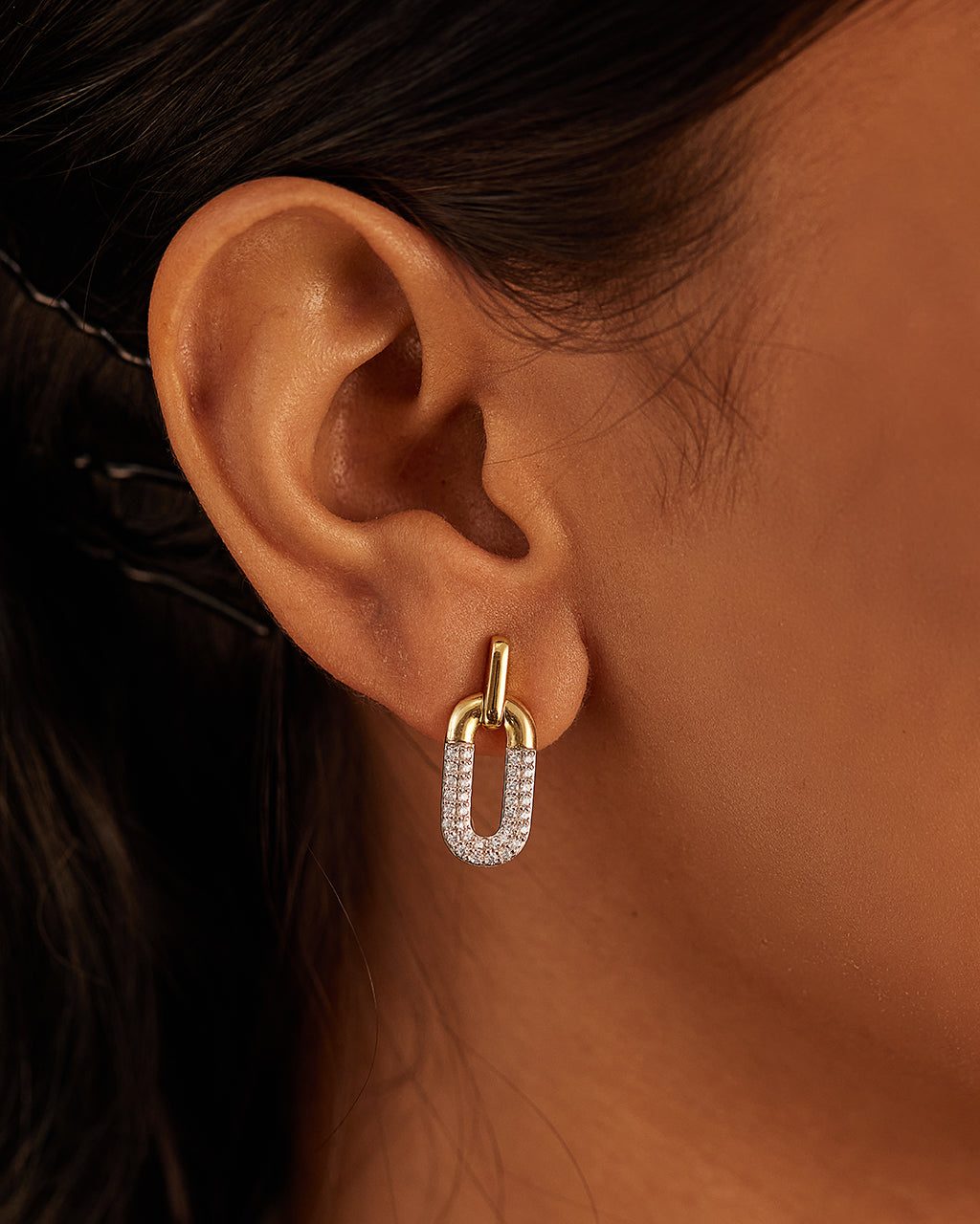 Diamond Dipped Paperclip Drop Earrings, 14K Gold Vermeil, 1/2 ct Lab Grown Diamond-5