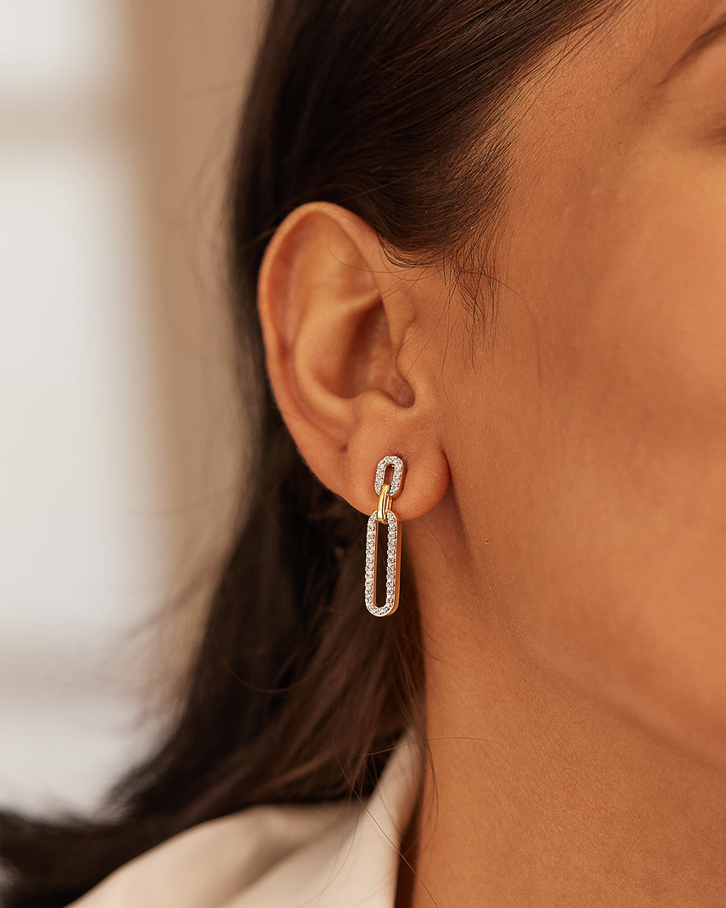 Interlinked Paperclip Diamond Drop Earrings, 14K Gold Vermeil, 1/2 ct Lab Grown Diamond-2