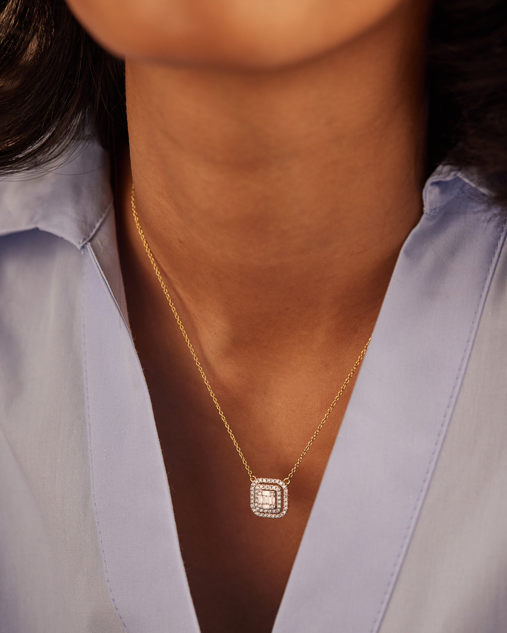 Octa Halo Diamond Necklace, 14K Solid Gold, 5/8 ct Lab Grown Diamond-4