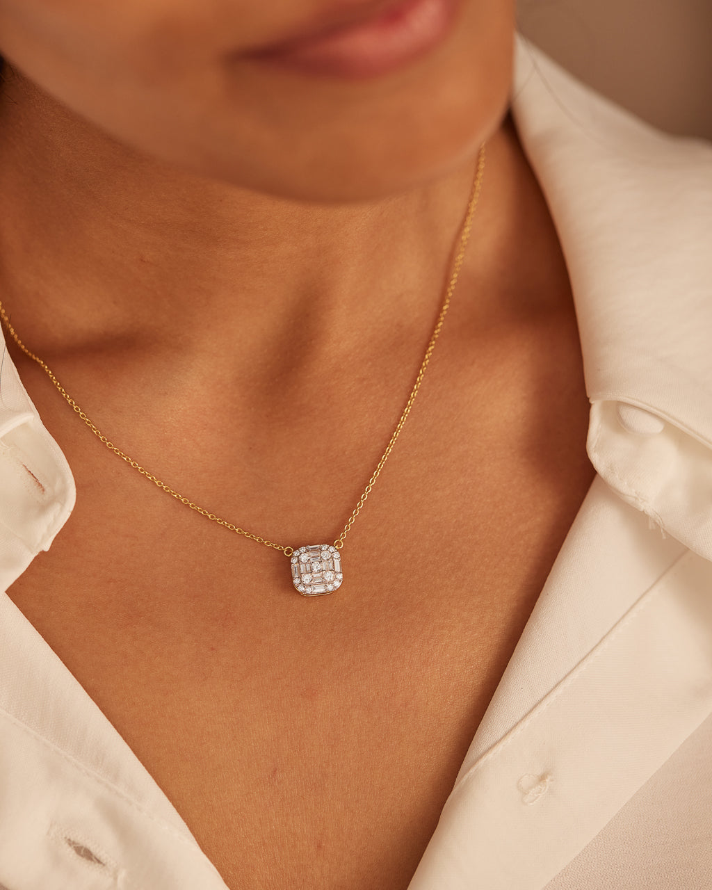 Baguette Cluster Diamond Necklace, 14K Gold Vermeil, 5/8 ct Lab Grown Diamond-2