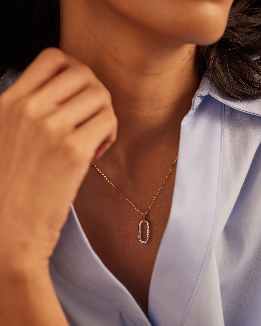 Pave Diamond Paperclip Necklace, 14K Gold Vermeil, 1/5 ct Lab Grown Diamond-4