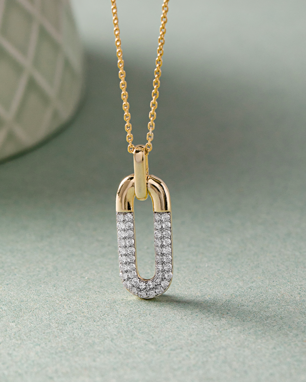 Diamond Dipped Paperclip Drop Necklace, 14K Gold Vermeil, 1/3 ct Lab Grown Diamond-5