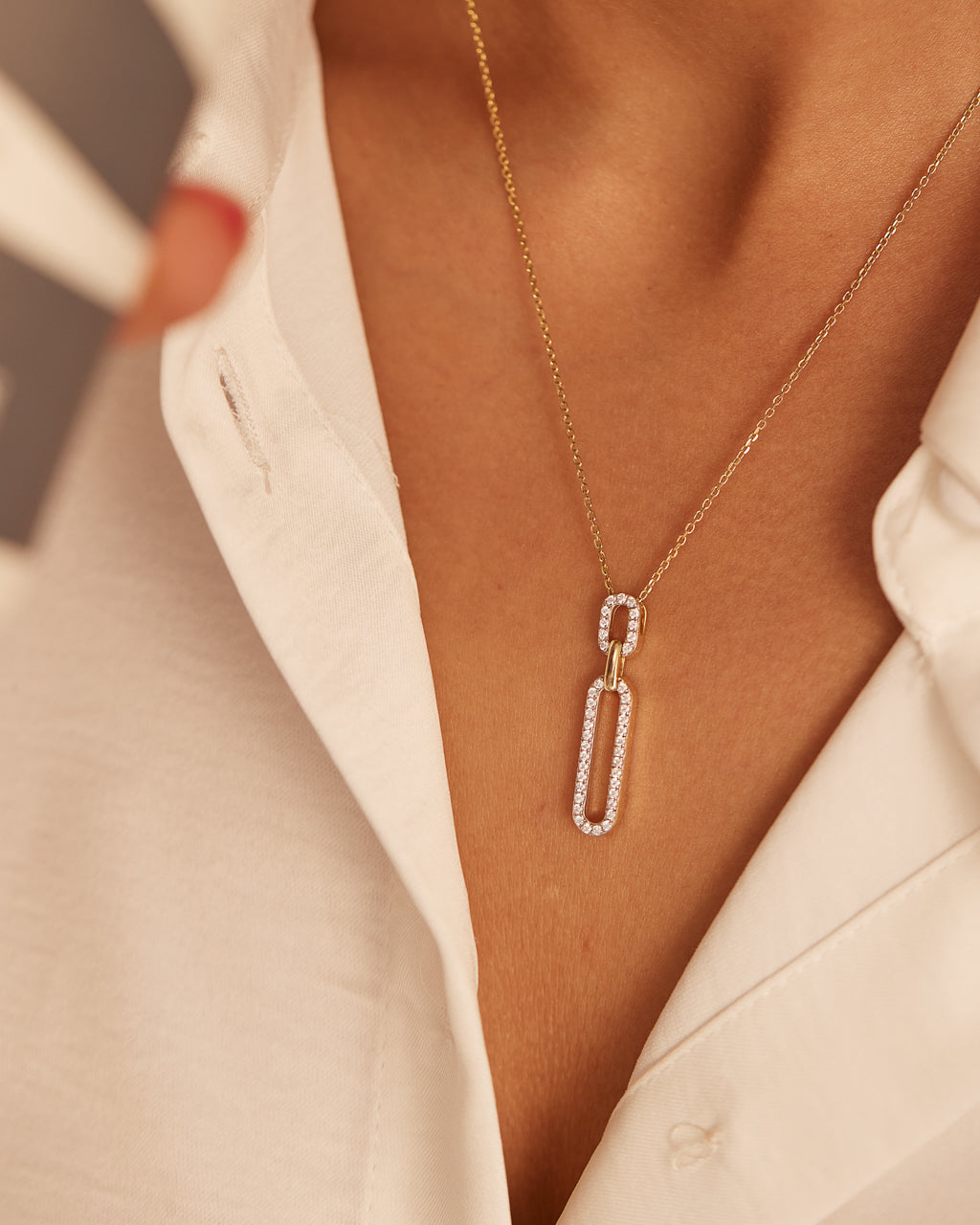 Interlinked Paperclip Diamond Necklace, 14K Solid Gold, 1/3 ct Lab Grown Diamond-4