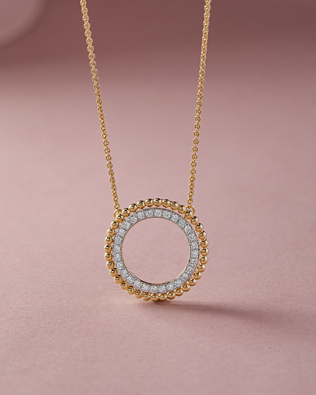 Beaded Halo Diamond Necklace, 14K Solid Gold, 1/3 ct Lab Grown Diamond-5