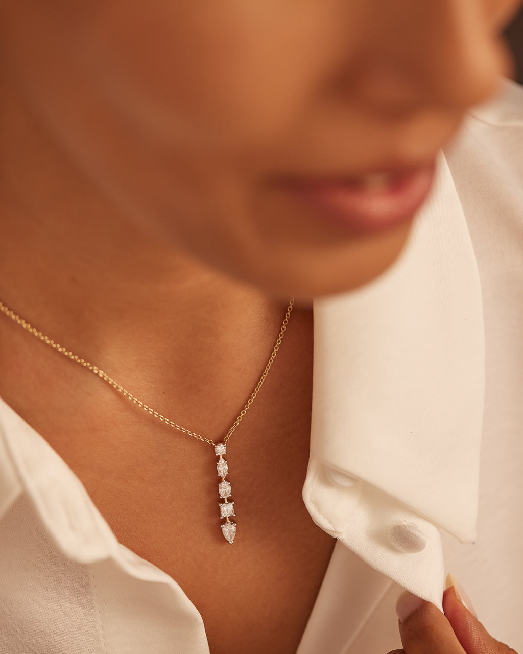 Multi Shape Fancy Diamond Necklace, 14K Gold Vermeil, 1 ct Lab Grown Diamond-2