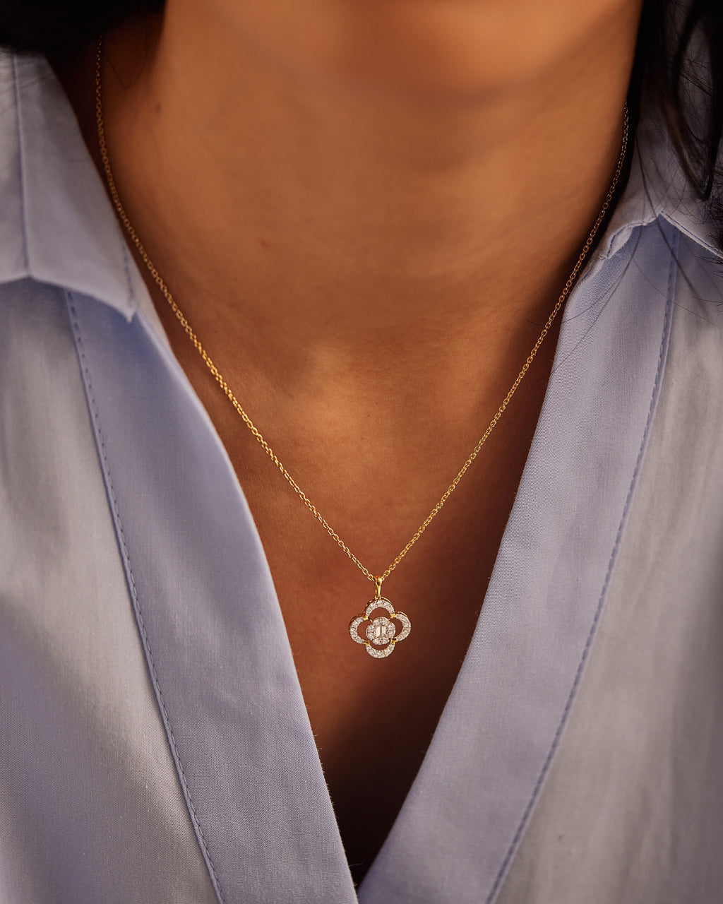 Clover Halo Diamond Necklace, 14K Gold Vermeil, 1/3 ct Lab Grown Diamond-2
