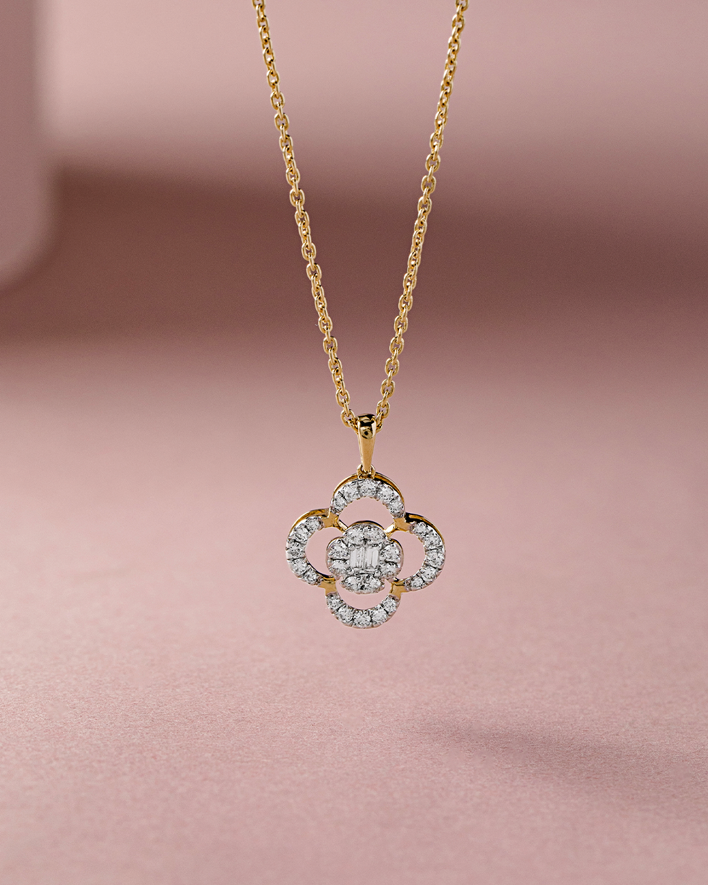 Clover Halo Diamond Necklace, 14K Gold Vermeil, 1/3 ct Lab Grown Diamond-5