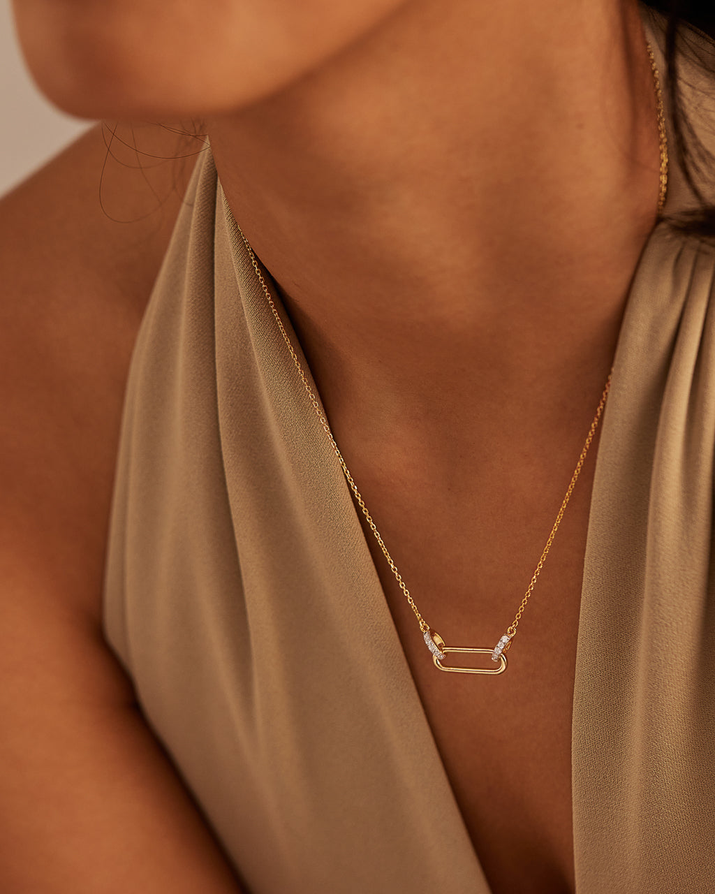 Interlocking Paperclip Diamond Necklace, 14K Solid Gold, 1/10 ct Lab Grown Diamond-4