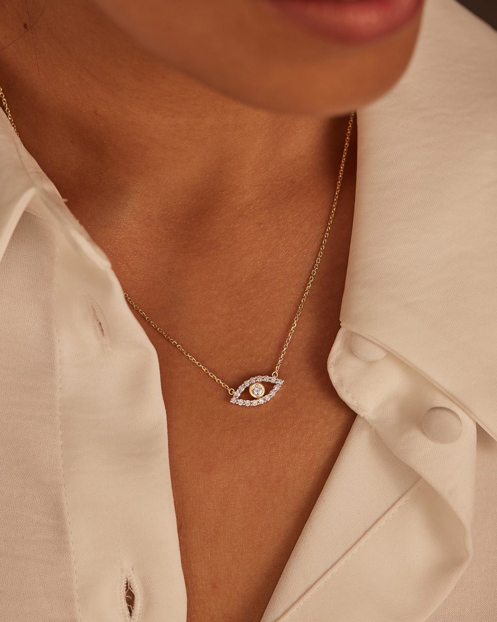 Evil Eye Diamond Necklace, 14K Gold Vermeil, 1/3 ct Lab Grown Diamond-4