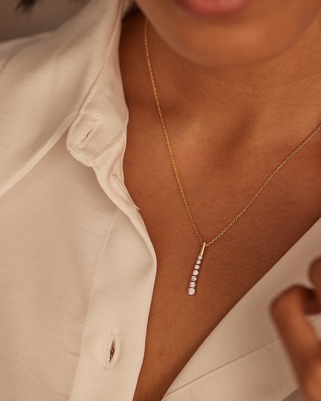 Journey Bar Diamond Necklace, 14K Solid Gold, 1/3 ct Lab Grown Diamond-2