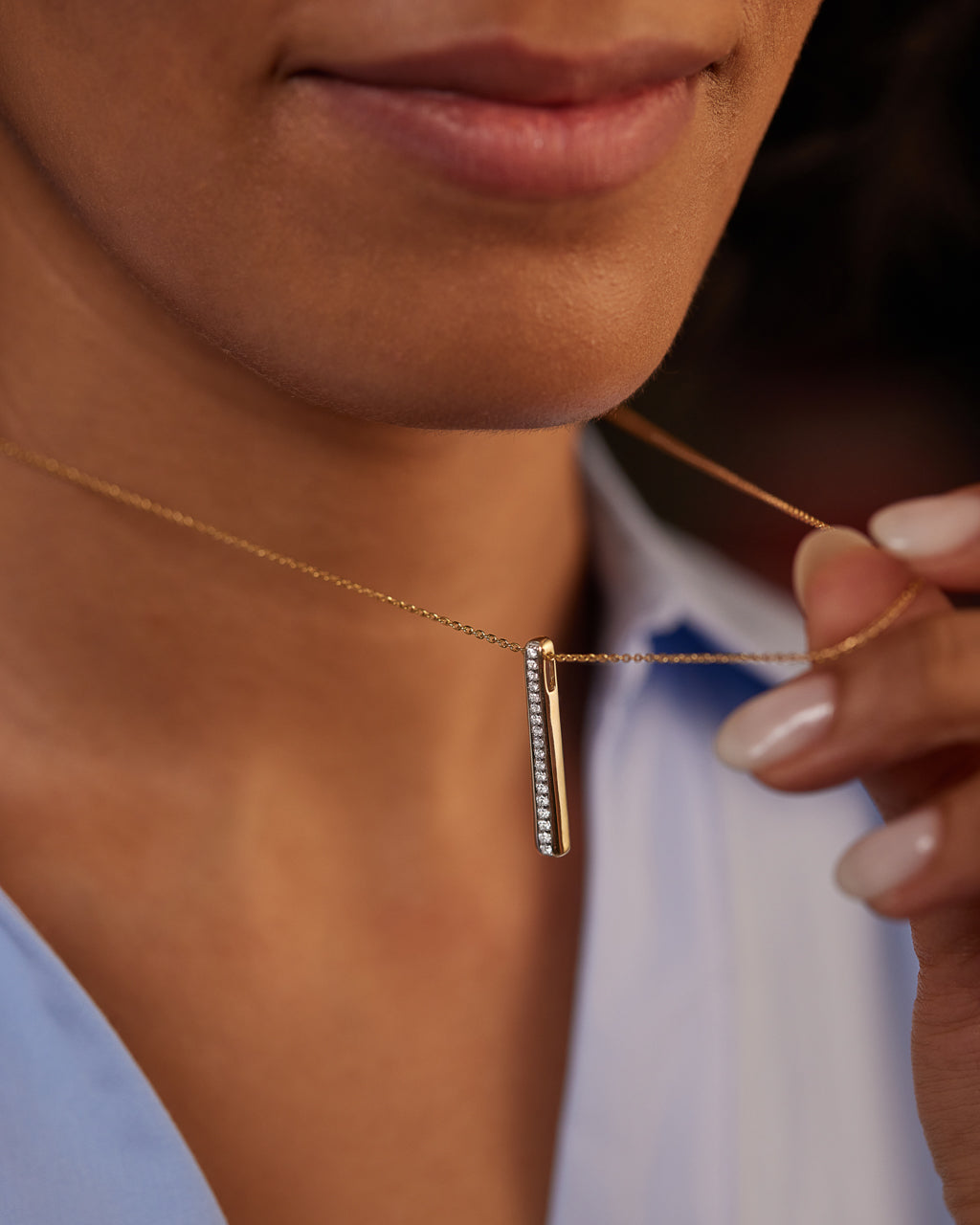 Channel Bar Diamond Necklace, 14K Gold Vermeil, 1/4 ct Lab Grown Diamond-4