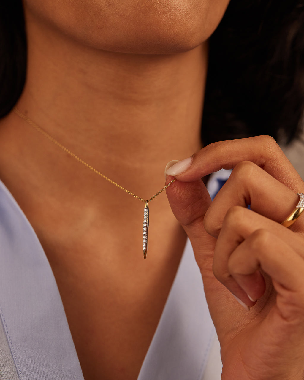 Tapered Bar Diamond Necklace, 14K Gold Vermeil, 1/5 ct Lab Grown Diamond-5