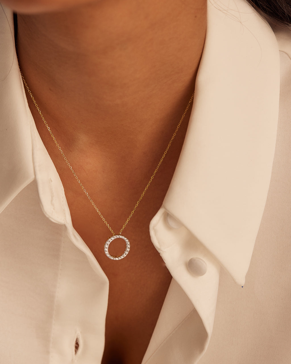 Circle Halo Diamond Necklace, 14K Solid Gold, 1/3 ct Lab Grown Diamond-4