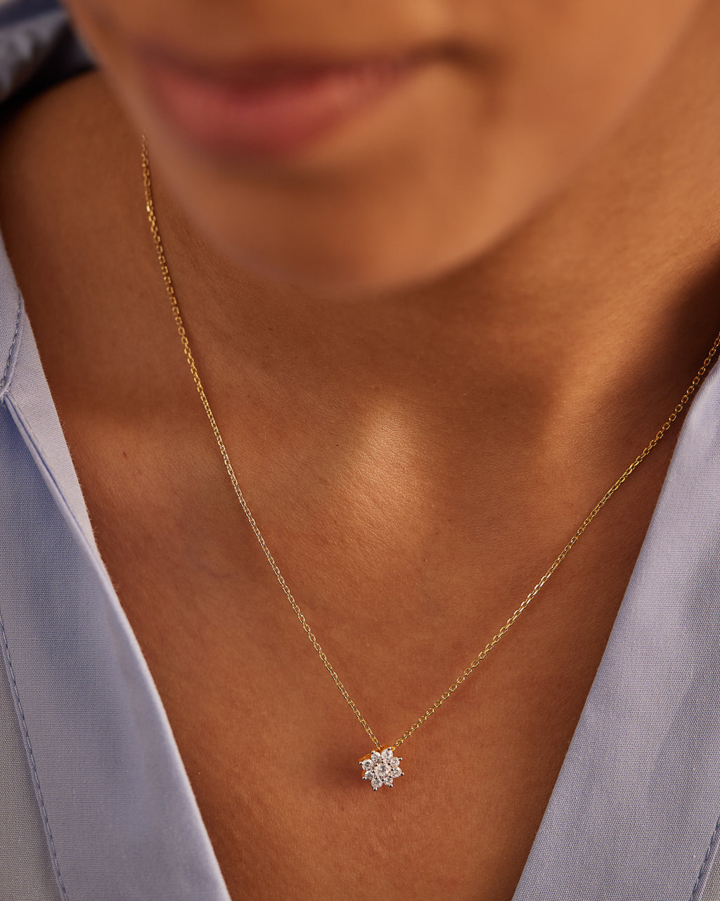 Floral Round Diamond Necklace, 14K Solid Gold, 1/3 ct Lab Grown Diamond-3