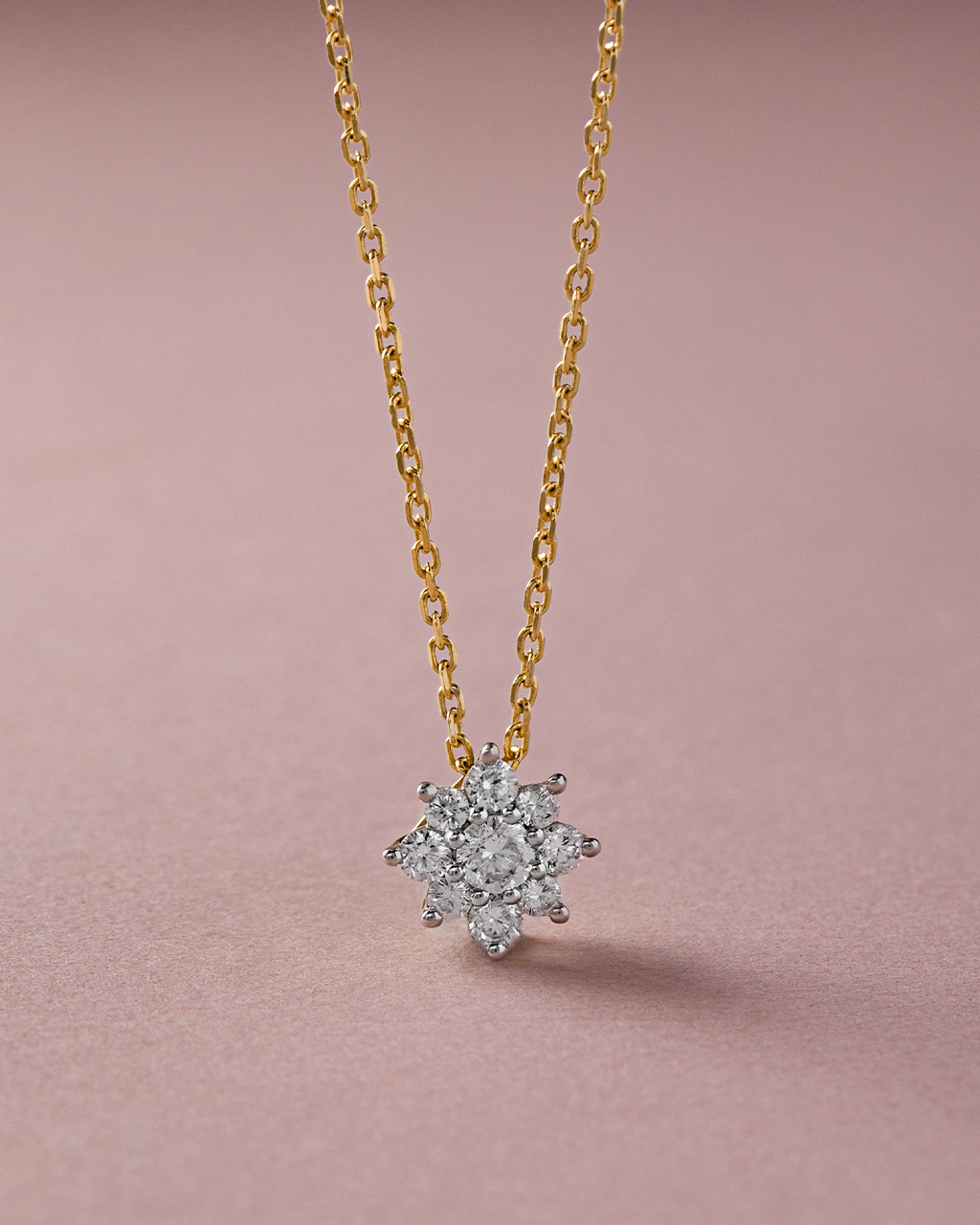 Floral Round Diamond Necklace, 14K Solid Gold, 1/3 ct Lab Grown Diamond-4