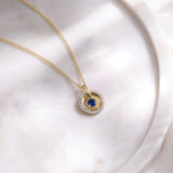 Halo Diamond and Created Sapphire Necklace