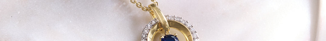 Halo Diamond and Created Sapphire Necklace