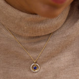 Halo Diamond and Created Sapphire Necklace