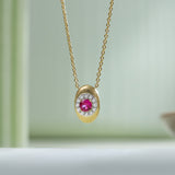 Halo Diamond and Created Ruby Necklace