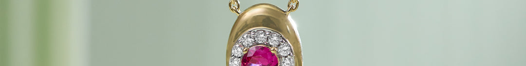 Halo Diamond and Created Ruby Necklace