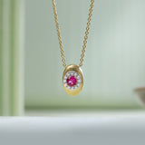 Halo Diamond and Created Ruby Necklace