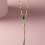 Created Emerald Diamond Lariat Necklace