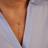 Created Emerald Diamond Lariat Necklace