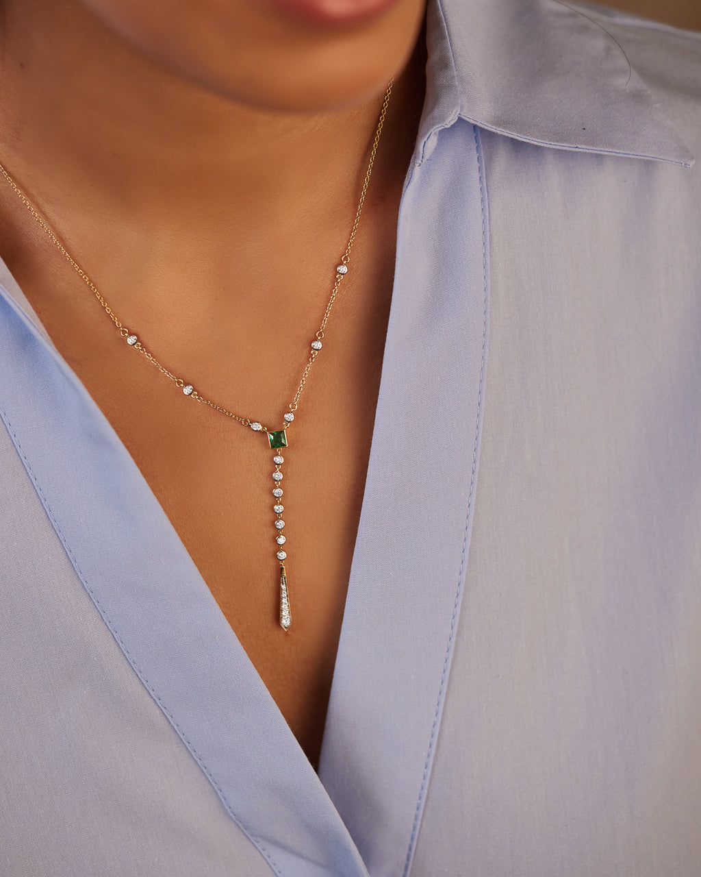 Created Emerald Diamond Lariat Necklace, 14K Gold Vermeil, 1/2 ct Lab Grown Diamond-4