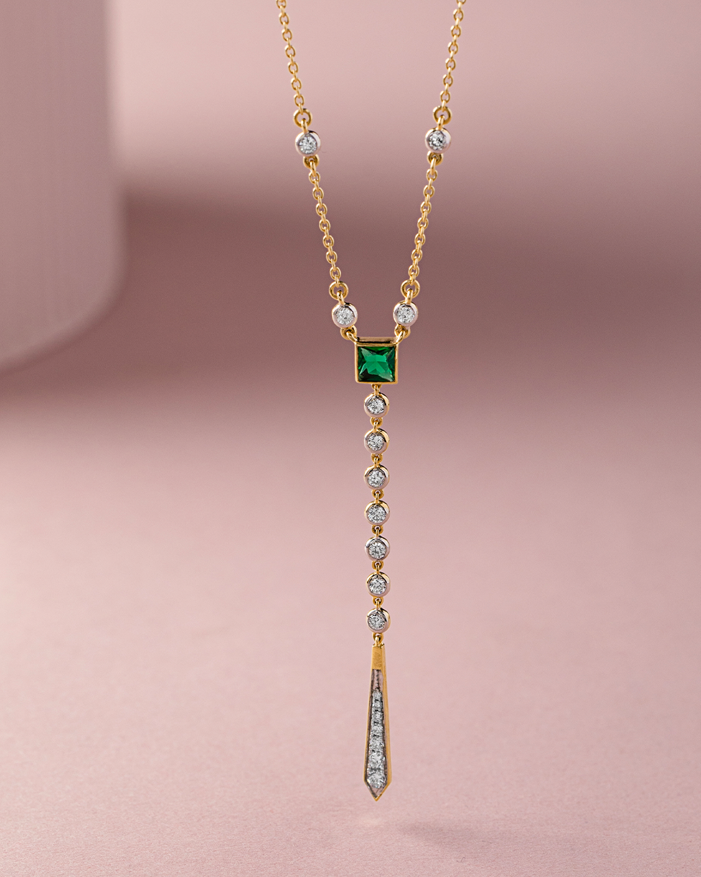 Created Emerald Diamond Lariat Necklace, 14K Gold Vermeil, 1/2 ct Lab Grown Diamond-5