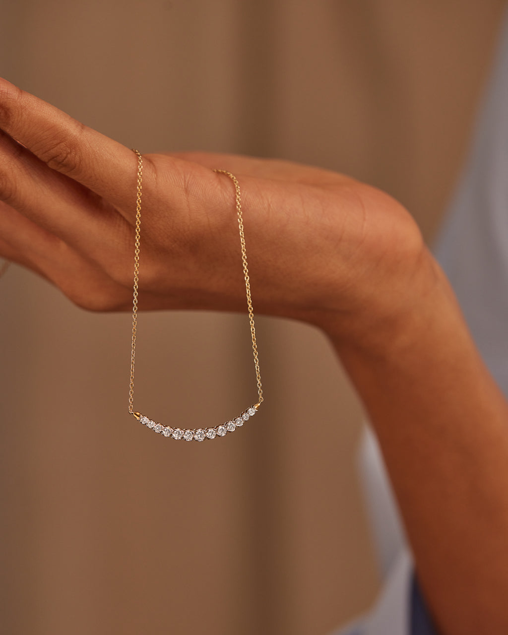 Scallop Bar Diamond Necklace, 14K Gold Vermeil, 3/4 ct Lab Grown Diamond-2