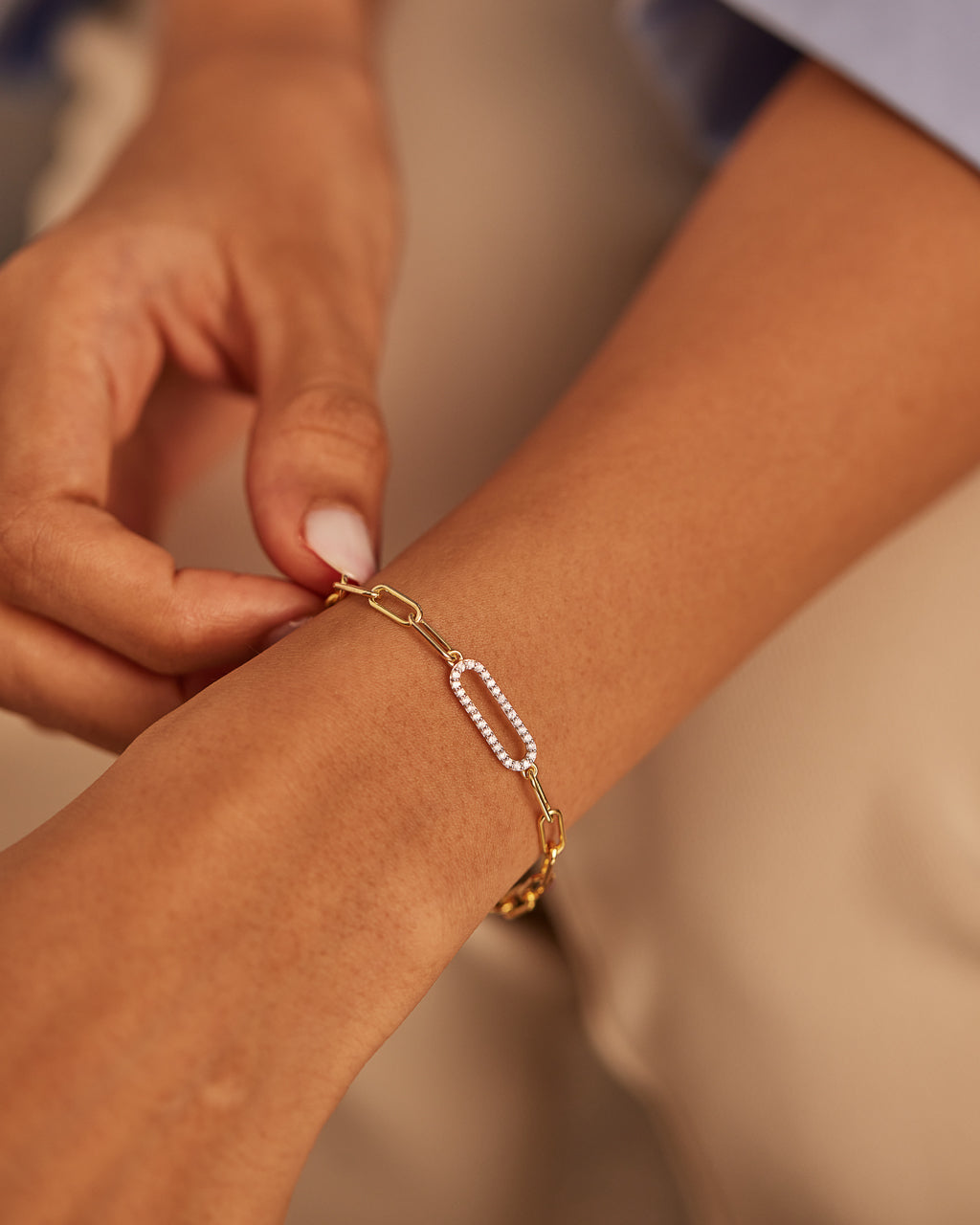 Paperclip Diamond Bracelet, 14K Gold Vermeil, 1/6 ct Lab Grown Diamond-2