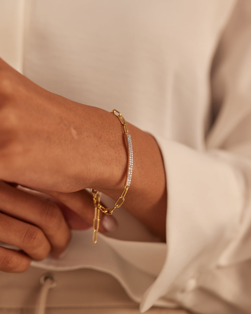 Bar Diamond Paperclip Bracelet, 14K Gold Vermeil, 1/3 ct Lab Grown Diamond-2