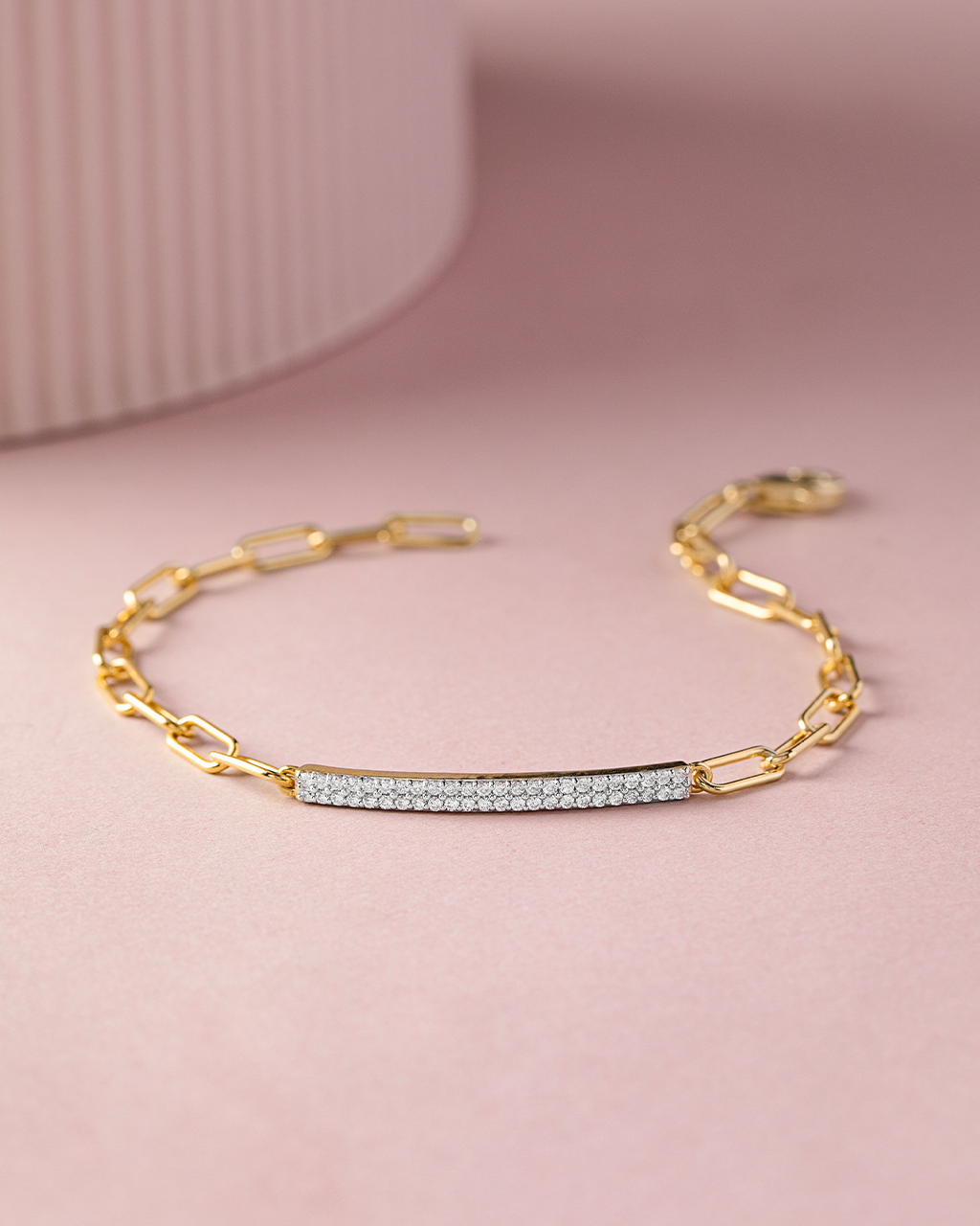 Bar Diamond Paperclip Bracelet, 14K Gold Vermeil, 1/3 ct Lab Grown Diamond-5