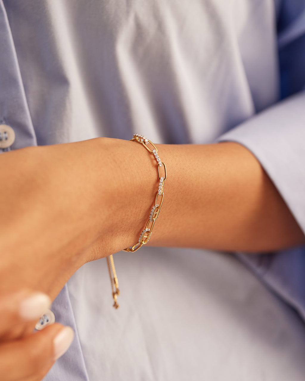 Diamond Paperclip Bolo Bracelet, 14K Gold Vermeil, 5/8 ct Lab Grown Diamond-2