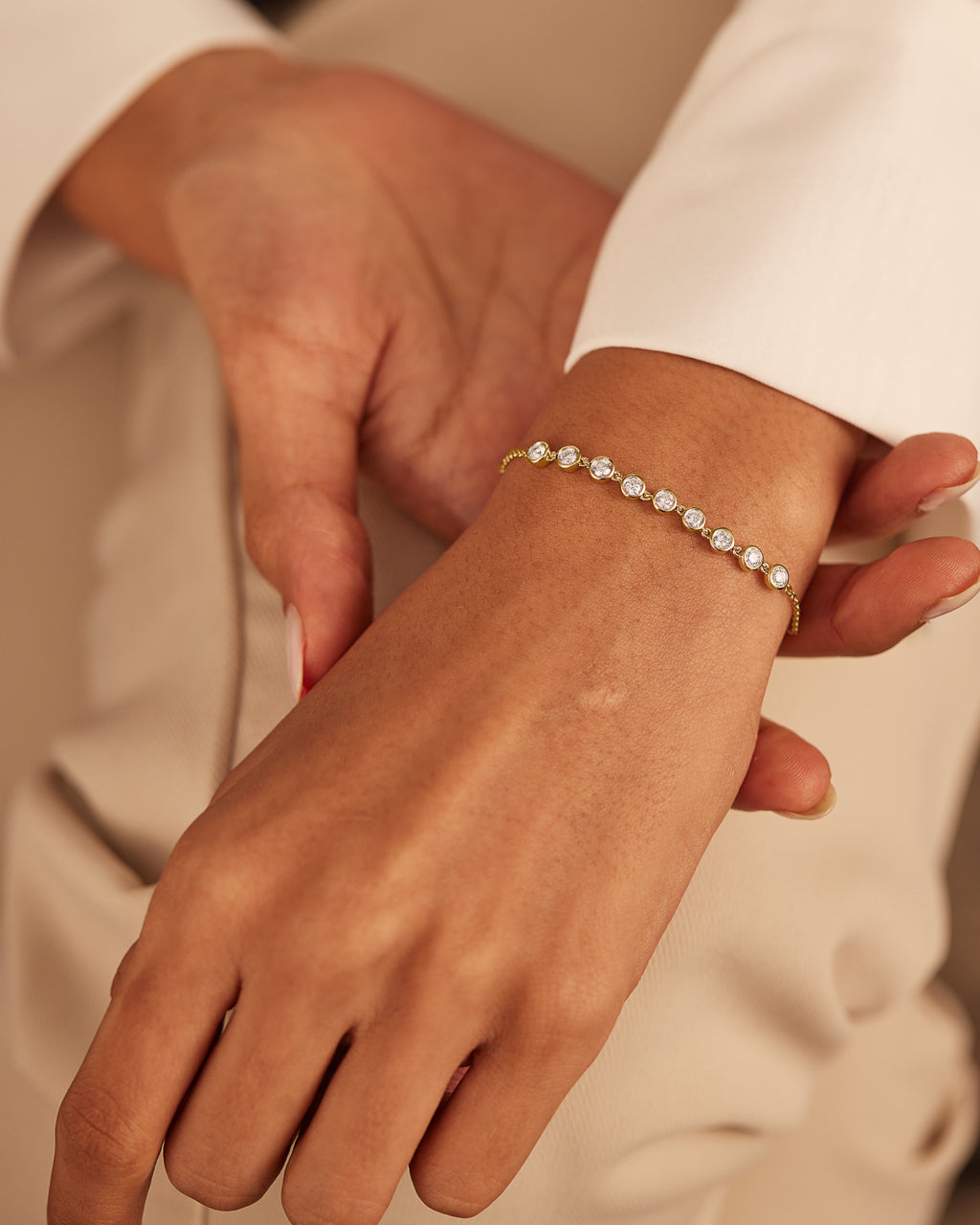 Bezel Set Chain Bracelet, 14K Solid Gold, 3/4 ct Lab Grown Diamond-2