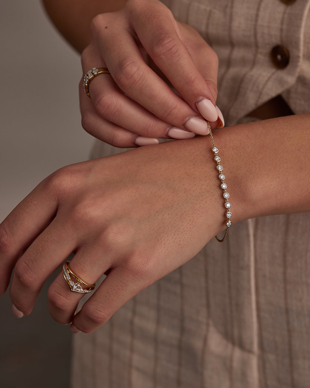 Bezel Set Chain Bracelet, 14K Solid Gold, 3/4 ct Lab Grown Diamond-4
