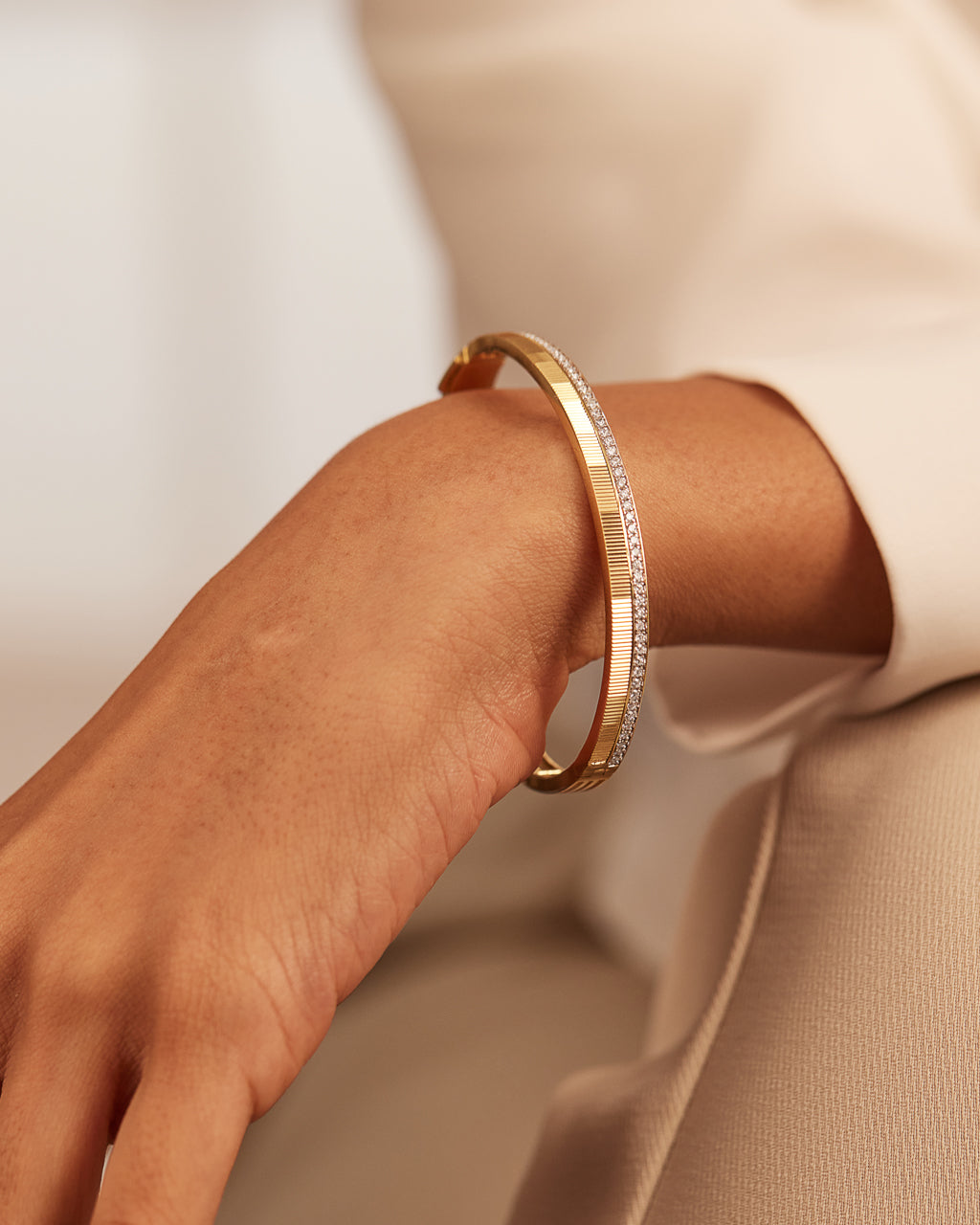 Textured Diamond Oval Bracelet, 14K Gold Vermeil, 5/8 ct Lab Grown Diamond-2