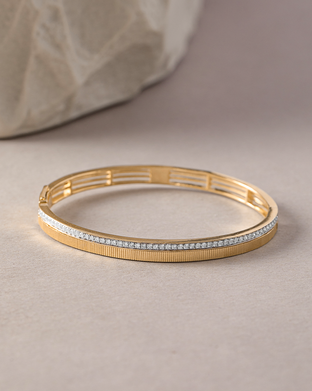 Textured Diamond Oval Bracelet, 14K Gold Vermeil, 5/8 ct Lab Grown Diamond-6