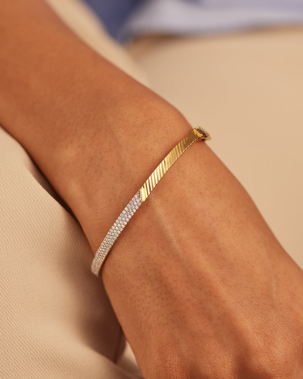 Angled Pave Diamond Oval Bracelet, 14K Solid Gold, 3/4 ct Lab Grown Diamond-2