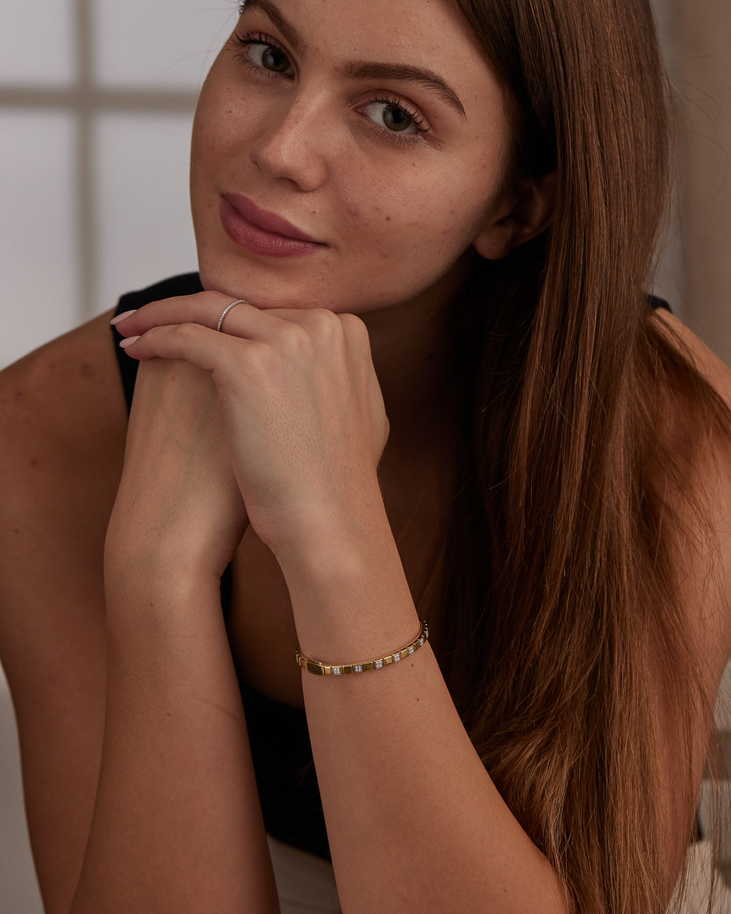 Square Station Diamond Oval Bracelet, 14K Solid Gold, 1/4 ct Lab Grown Diamond-4