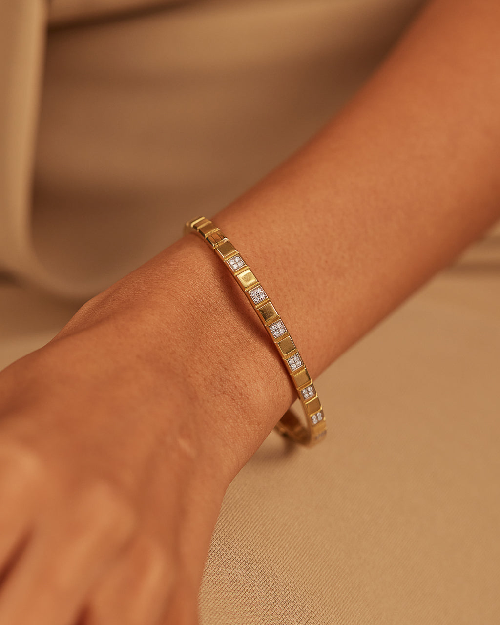 Square Station Diamond Oval Bracelet, 14K Solid Gold, 1/4 ct Lab Grown Diamond-2