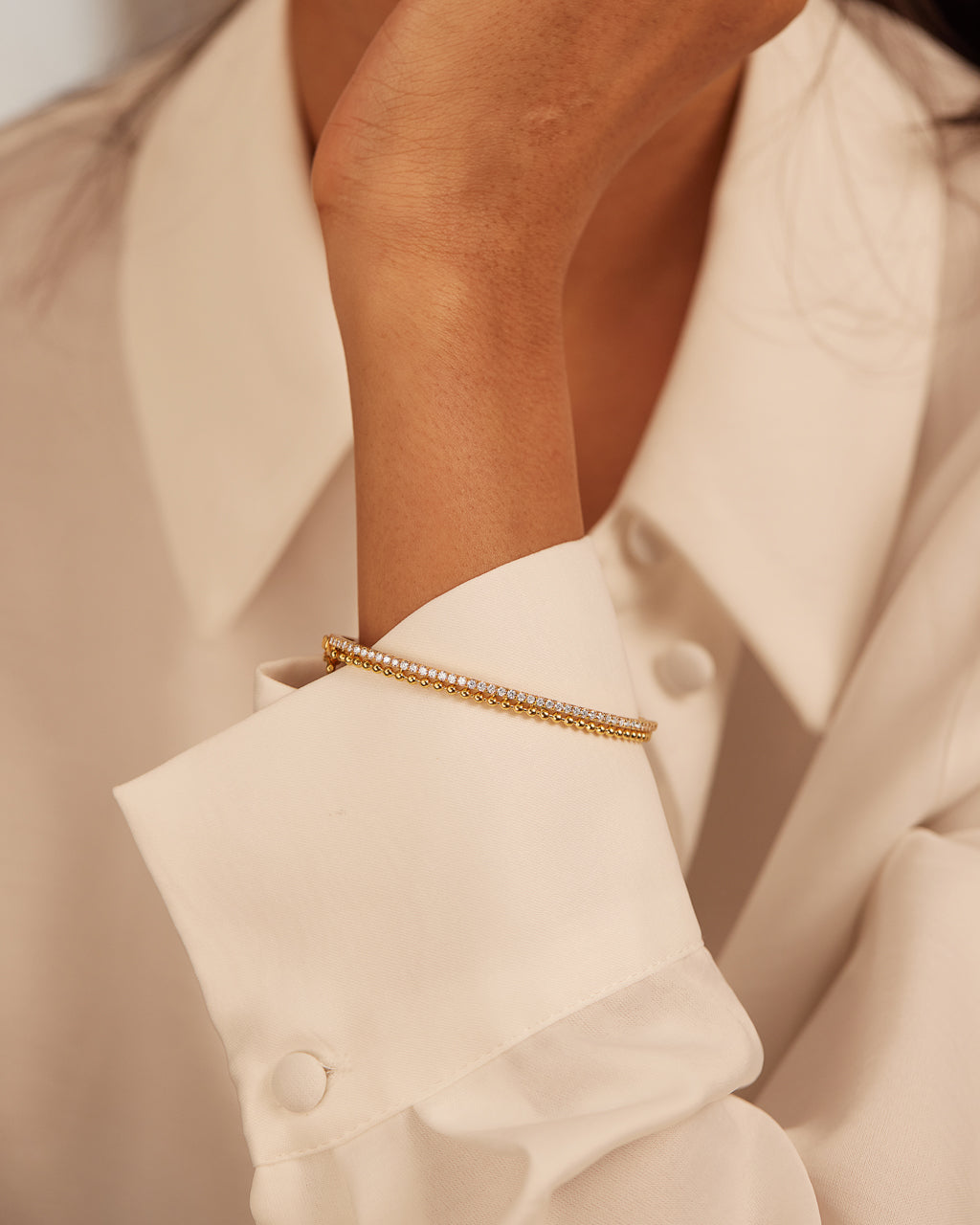 Beaded Oval Diamond Bracelet, 14K Gold Vermeil, 7/8 ct Lab Grown Diamond-2