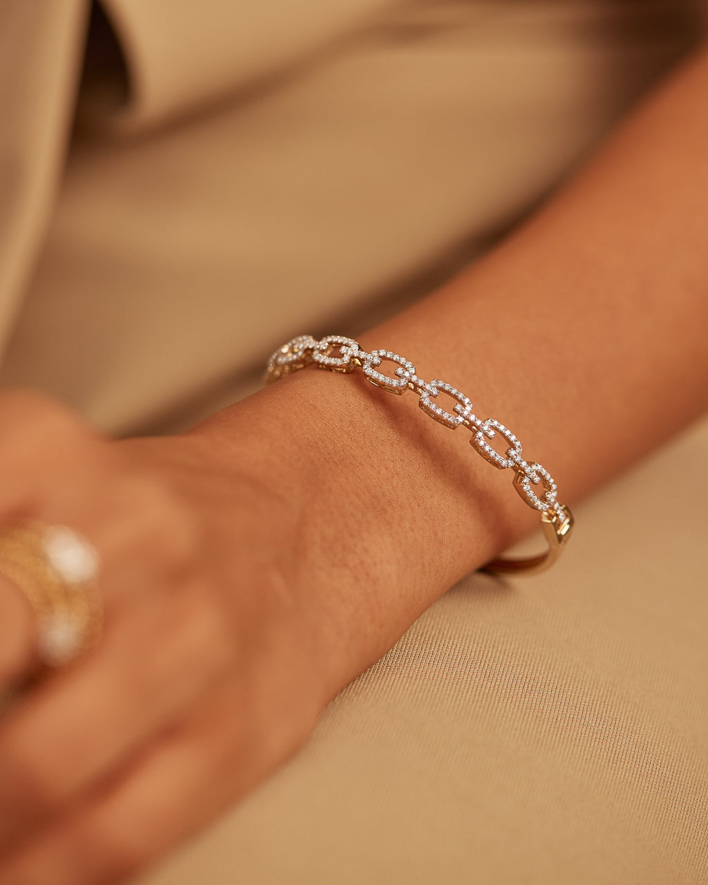 Interlinked Diamond Paperclip Oval Bracelet, 14K Solid Gold, 1 ct Lab Grown Diamond-2