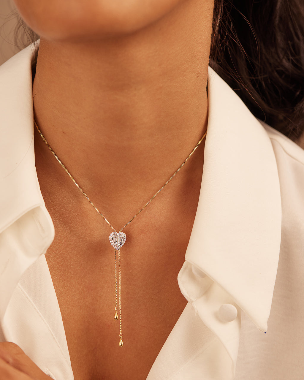 Adjustable Heart Diamond Lariat Necklace, 14K Gold Vermeil, 1/3 ct Lab Grown Diamond-5