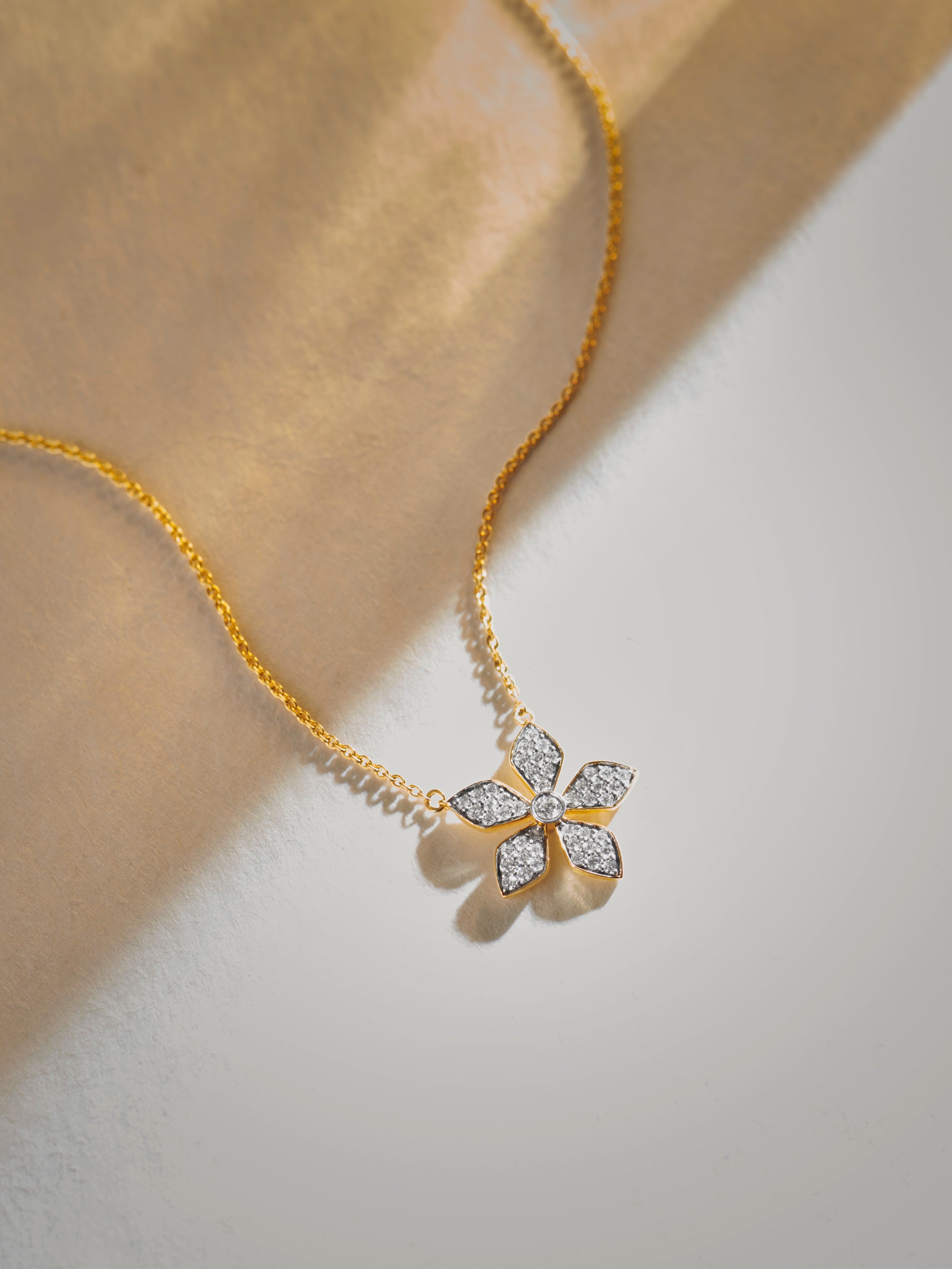 Floral Diamond Necklace, 14K Solid Gold, 1/3 ct Lab Grown Diamond-6