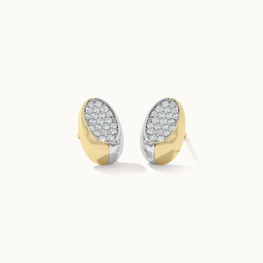 Two-Tone Oval Studs, 14K Solid Gold, 3/8 ct Lab Grown Diamond-3