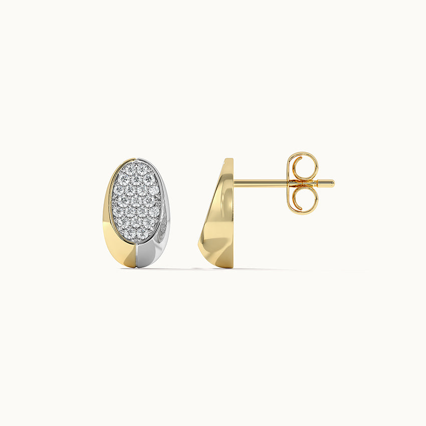 Two-Tone Oval Studs, 14K Solid Gold, 3/8 ct Lab Grown Diamond-5