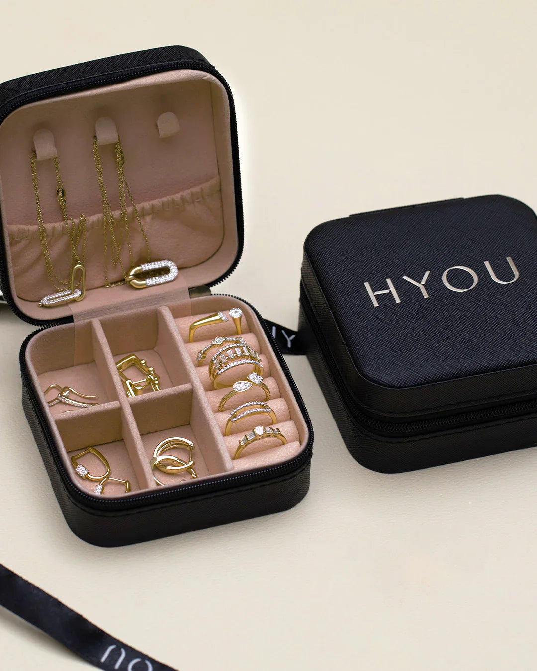 Black Faux Jewelry Case, 14K Gold Vermeil-2